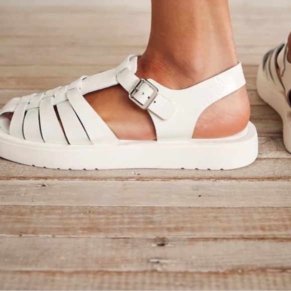 Free People Finn Fisherman Platform Italian Leather Sandals in White/Cream 38 - Picture 4 of 13